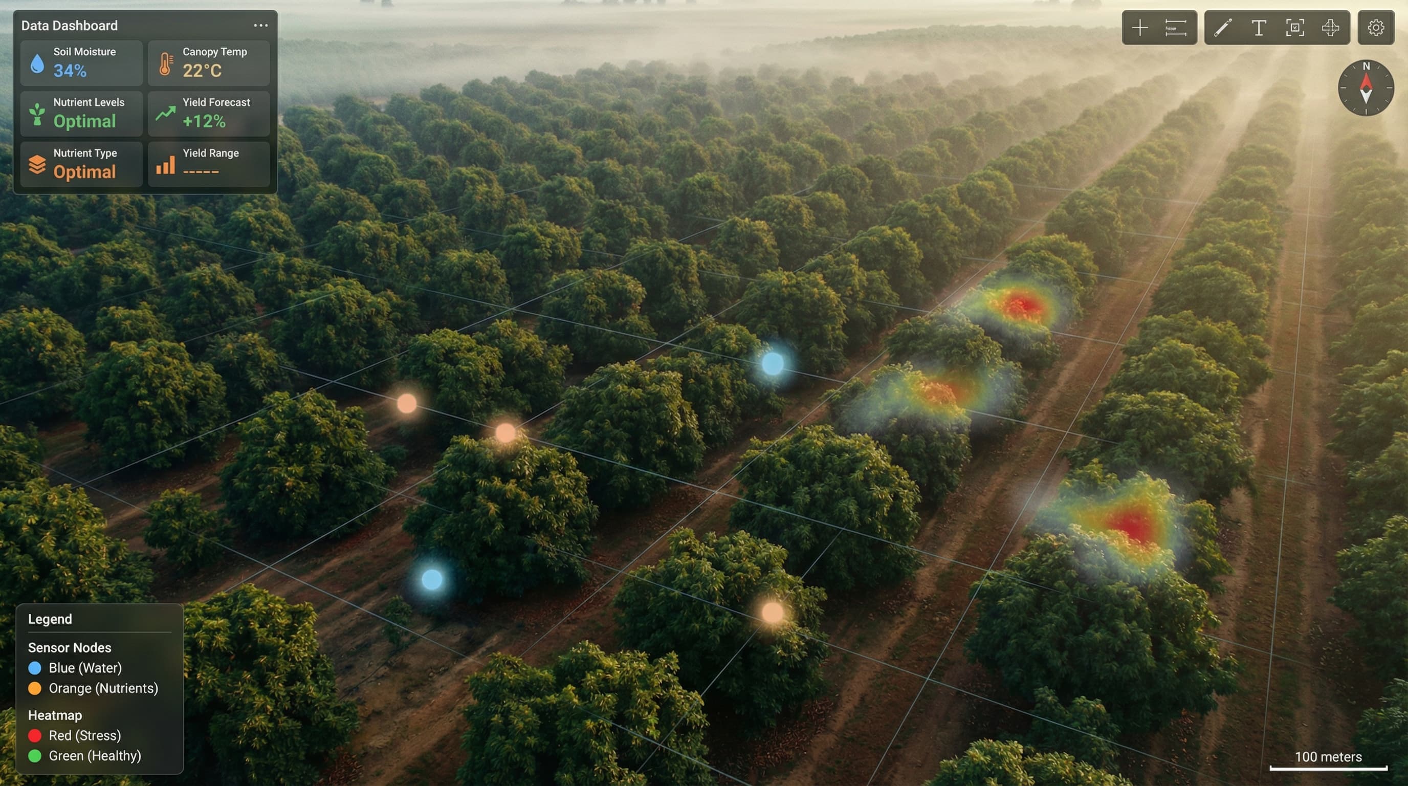 Persea dashboard showing satellite imagery and tree detection analytics